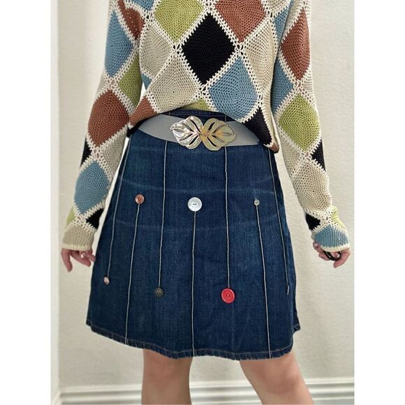 Icon‎ National San Francisco Denim Skirt Sz M w/ Buttons 100% Cotton Rare - Picture 2 of 8